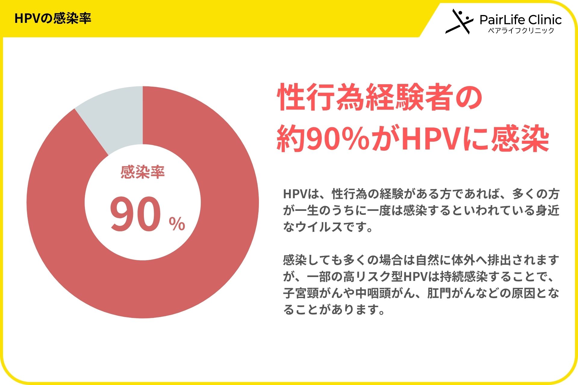 HPVの感染率
性行為経験のある約90%がHPVに感染する